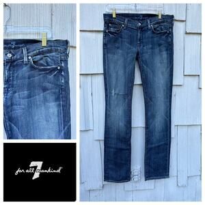 7 for all Mankind Blue Straight Leg Denim Jeans Cotton Blend‎ Stretch Size 29